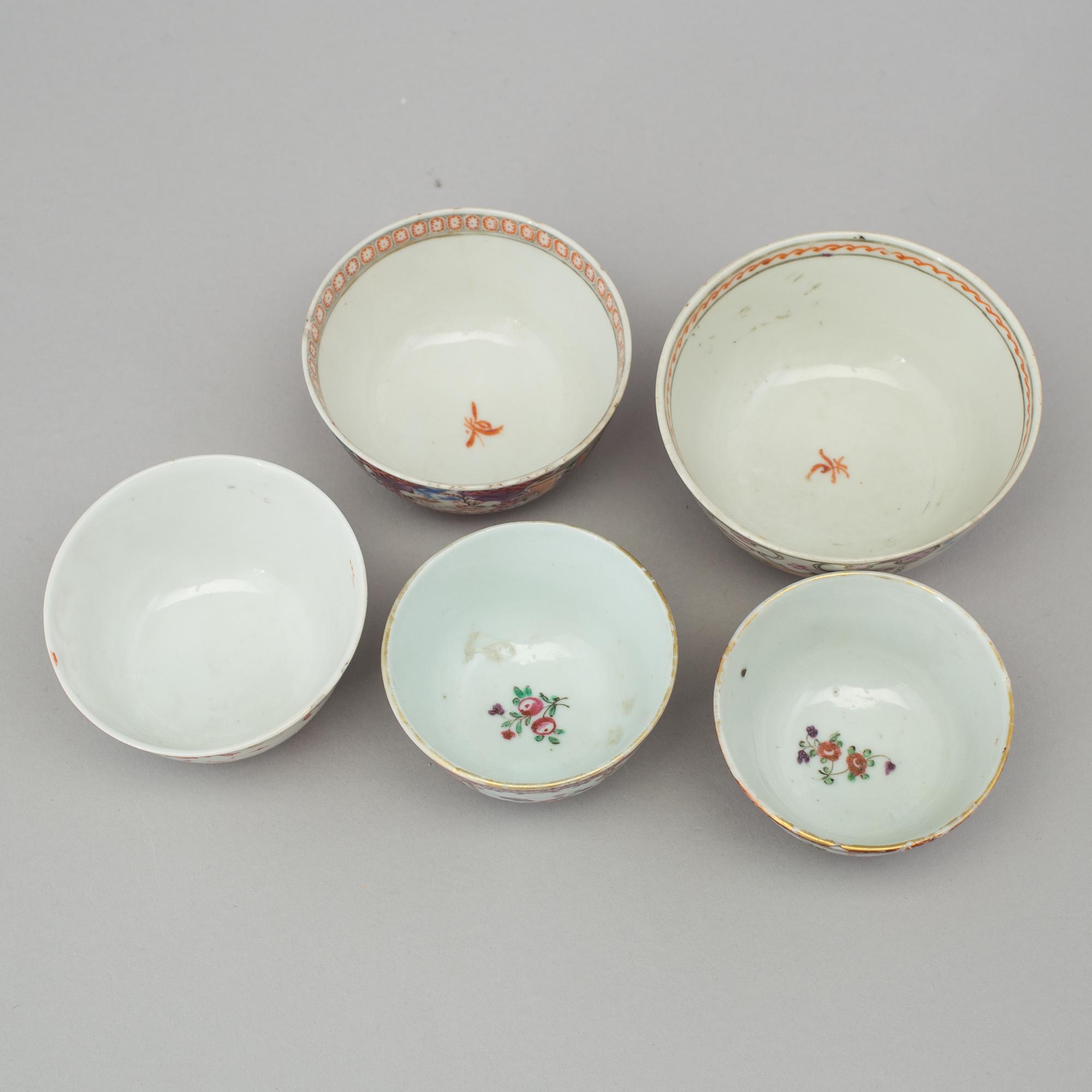 A group of various cups and saucers, Chinese and European, 18th-19th century.