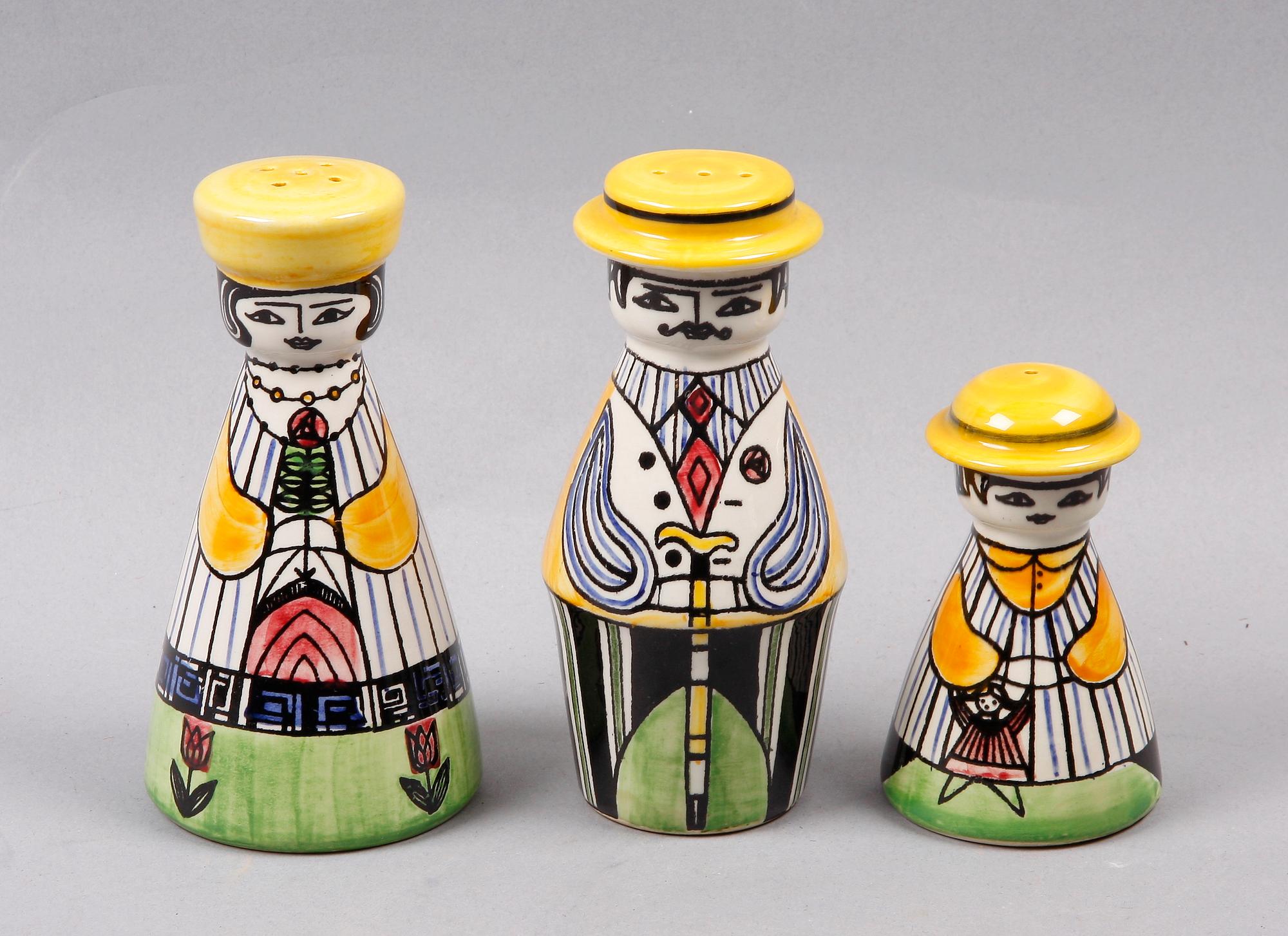 STRÖARE, 3 st, flintgods, "Familjen Pepparsson" Anita Nylund, Jie.