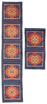 181. MEDITATIONS RUGS, 2 PIECES. Antique Ningxia. 122,5 x 62,5 and 302,5 x 62,5 cm. China late Qing dynasty.