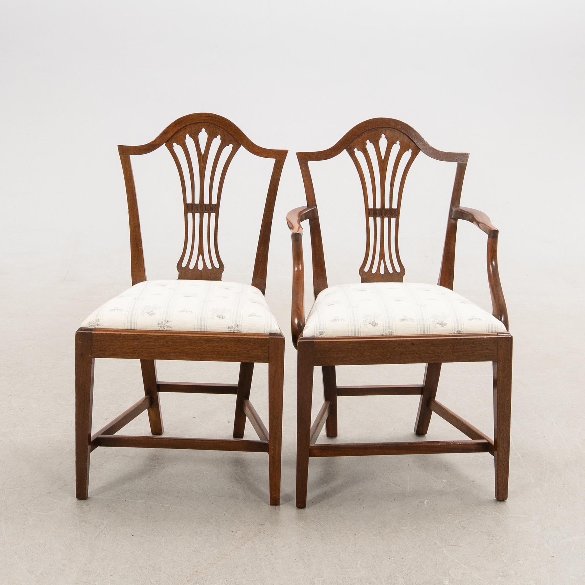 Chairs 10 pcs and armchairs 1 pair Chippendale style England circa 1900.
