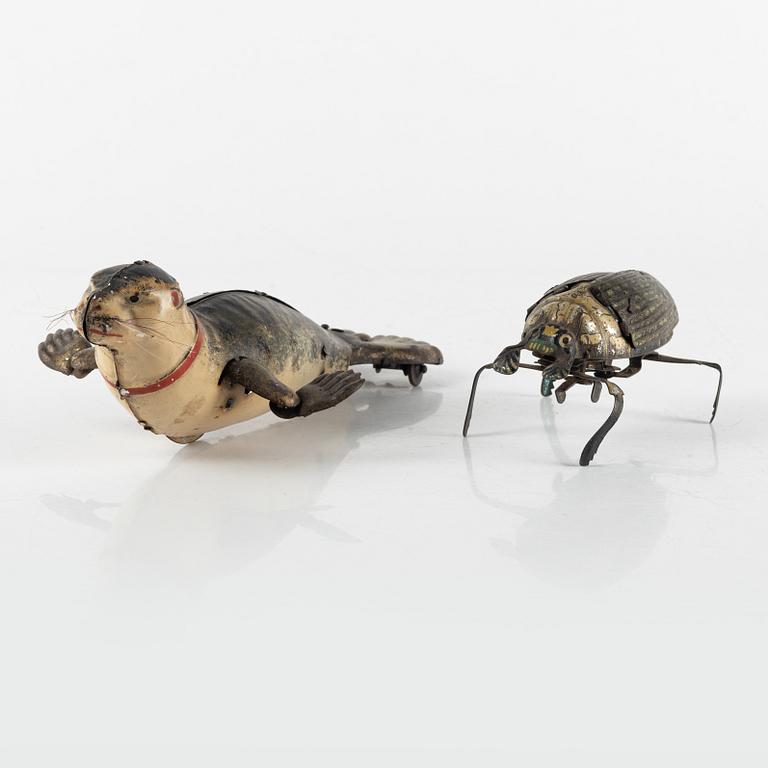 Lehmann, "Performing sea lion" and "Beetle", Germany, first half of the 20th century.