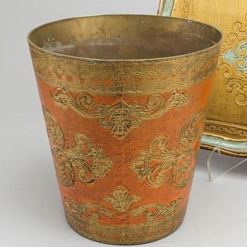 A serving tray and a waste basket, marked Florence Italy, late 20th century,