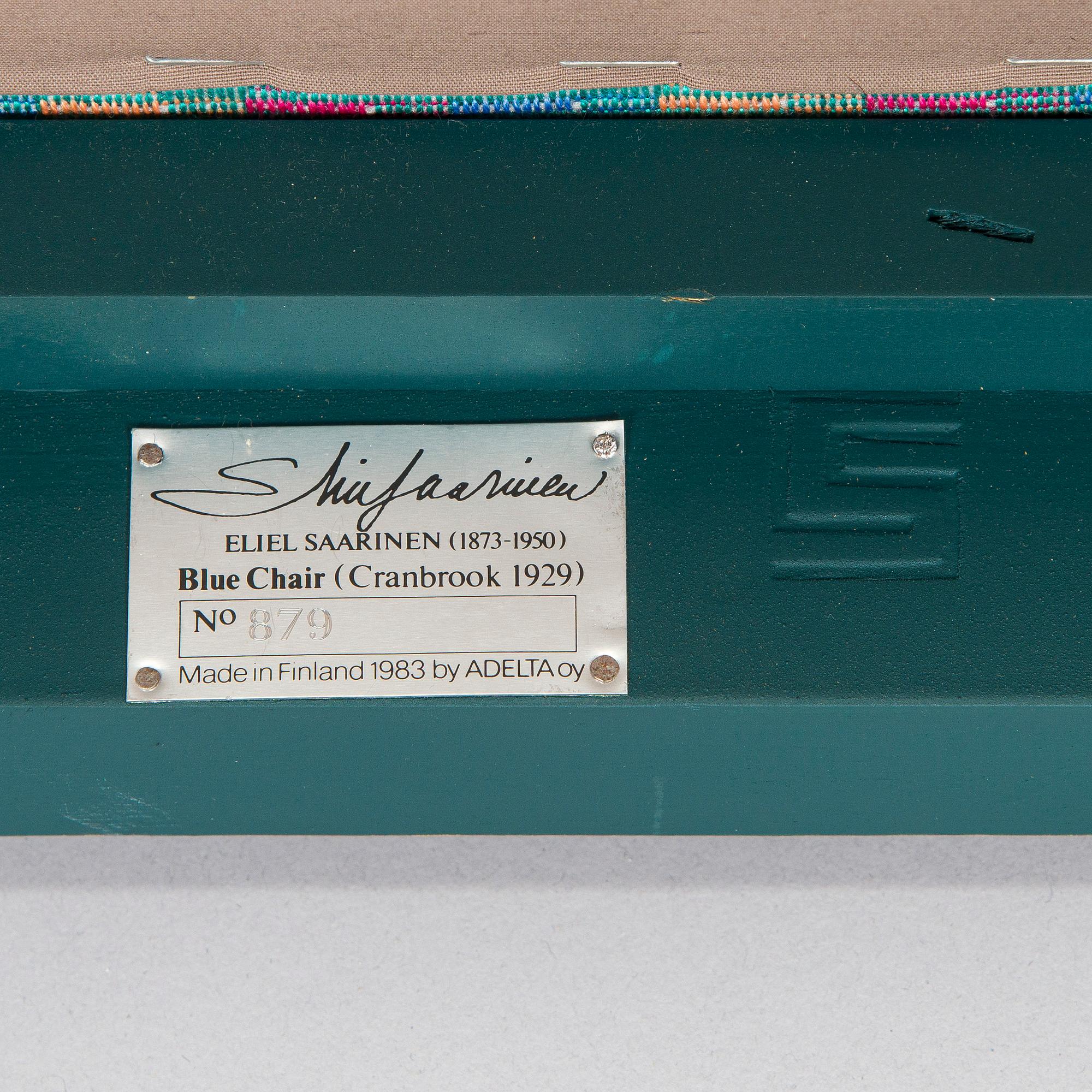 Eliel Saarinen, furniture, 5 pieces, "Blue suite" for Adelta, Finland 1980s.