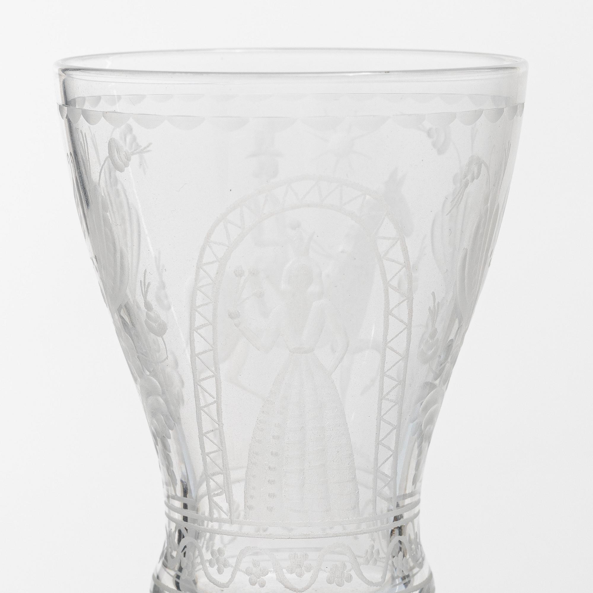 Vicke Lindstrand, nine 'Dalecarlia' sherry glasses, Kosta Boda.