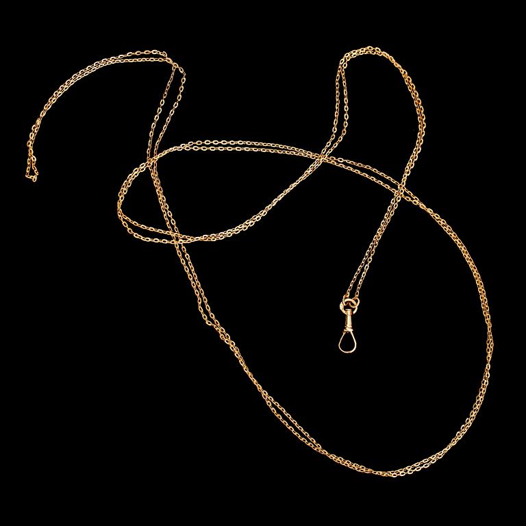 KLOCKKEDJA, 18 k guld, kedjelänk. Vikt ca 8 gram.