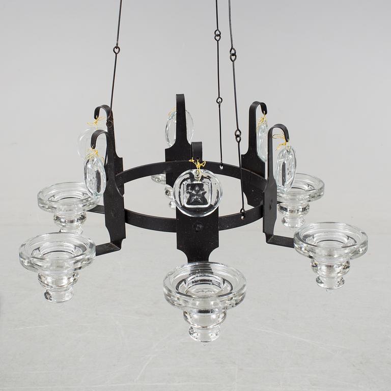 An ERIK HÖGLUND iron and glass chandelier, second half of the 20th Century.