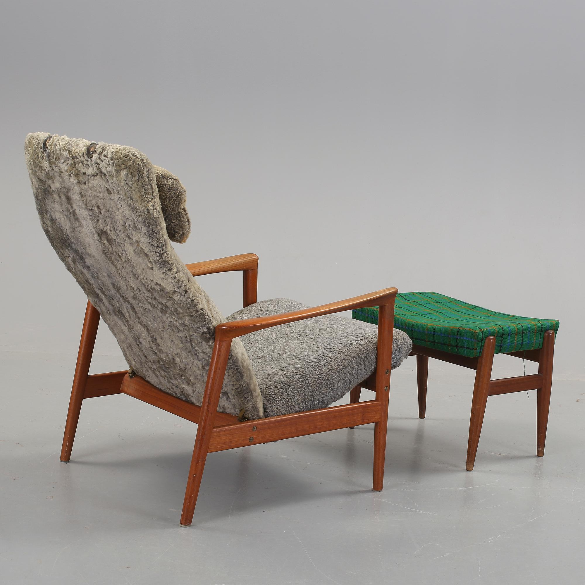 FÅTÖLJ med FOTPALL, ur "Contour"-serien, Alf Svensson, Dux, 1900-talets mitt.