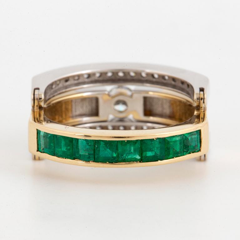 RING, med briljantslipade diamanter 0.34 + 0.19 ct och smaragd 1.06 ct enl uppgift, i etui.