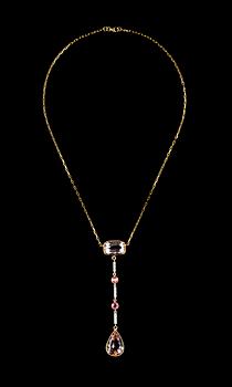 1050. A kunzite, pink sapphire and diamond necklace,