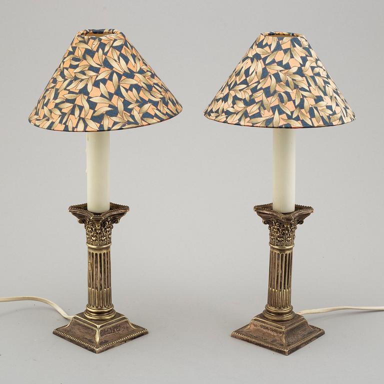 a pair of EPNS table lamps, England early 20th century.