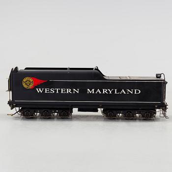 MODELL AV ÅNGLOK, med tender, "4-8-4 Western Maryland 1402", tillverkad av Gunnar Eriksson, spårvidd 3,5 tum.