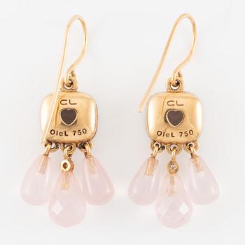 Charlotte Lynggaard, Ole Lynggaard, earrings, a pair, 18K gold with rose-tinted stones and brilliant-cut diamonds.