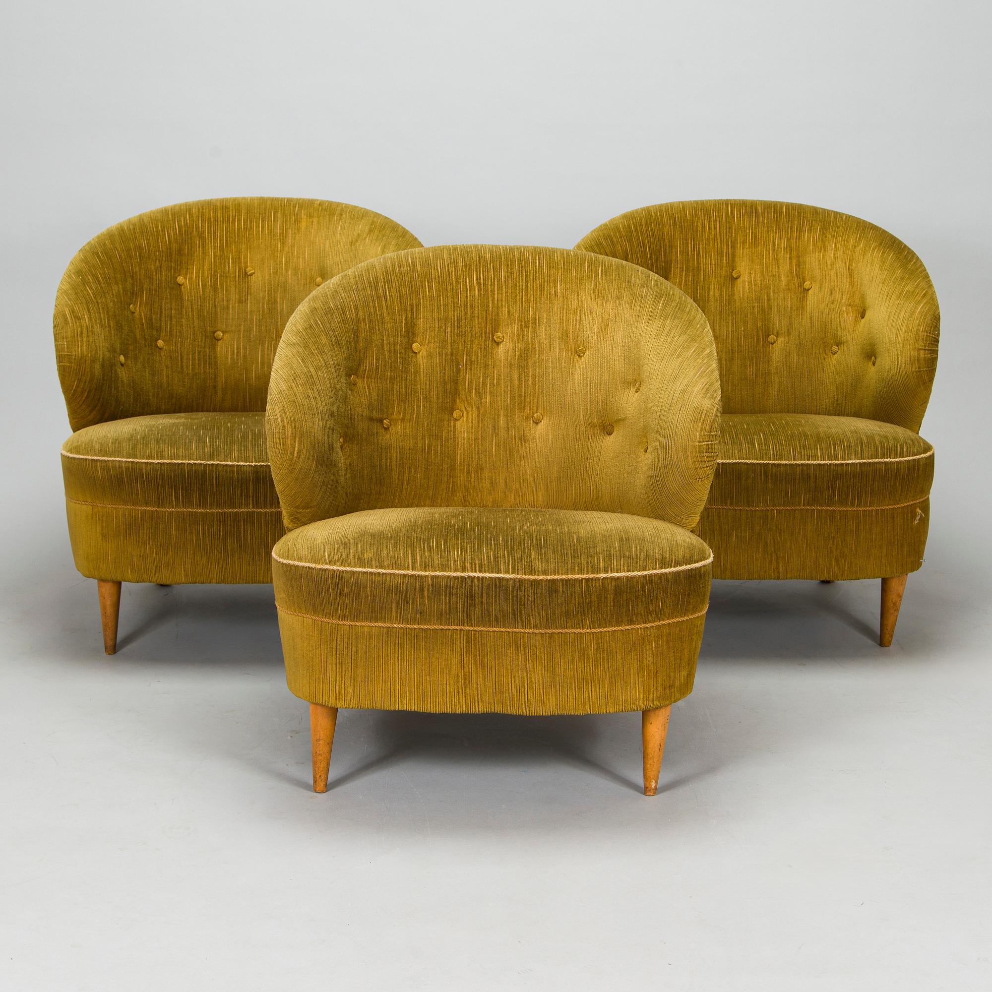 Fåtöljer, 3 st, 1900-talets mitt.