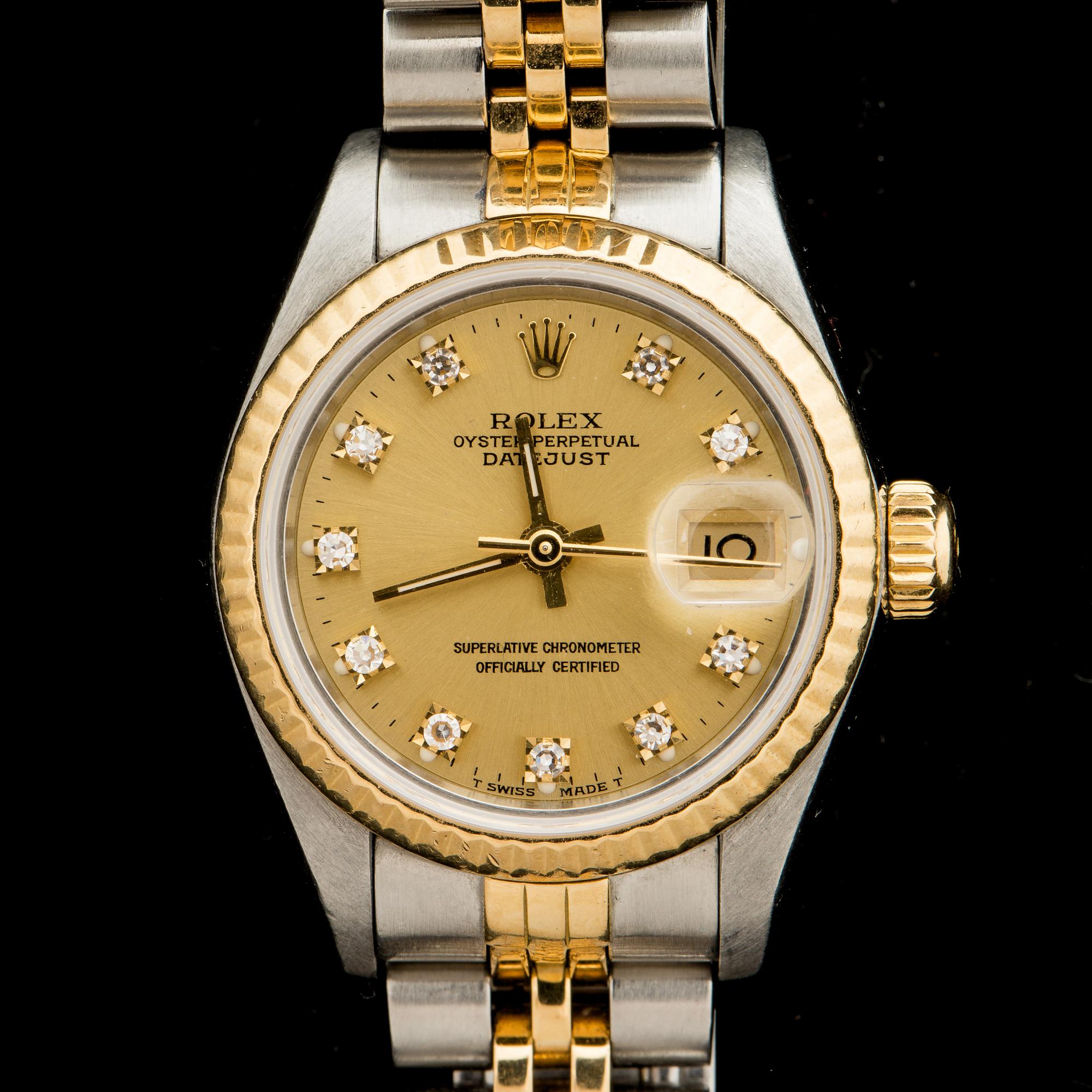 ARMBANDSUR, Rolex, Oyster Perpetual Datejust, stål samt guld med diamanter. Vikt inkl urverk ca 55,5 g.