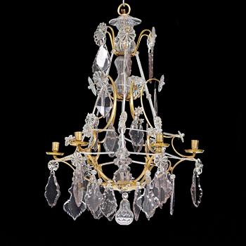 124. A Swedish six-branch gilt brass and cut glass rococo chandelier, Stockholm, later part 18th century.