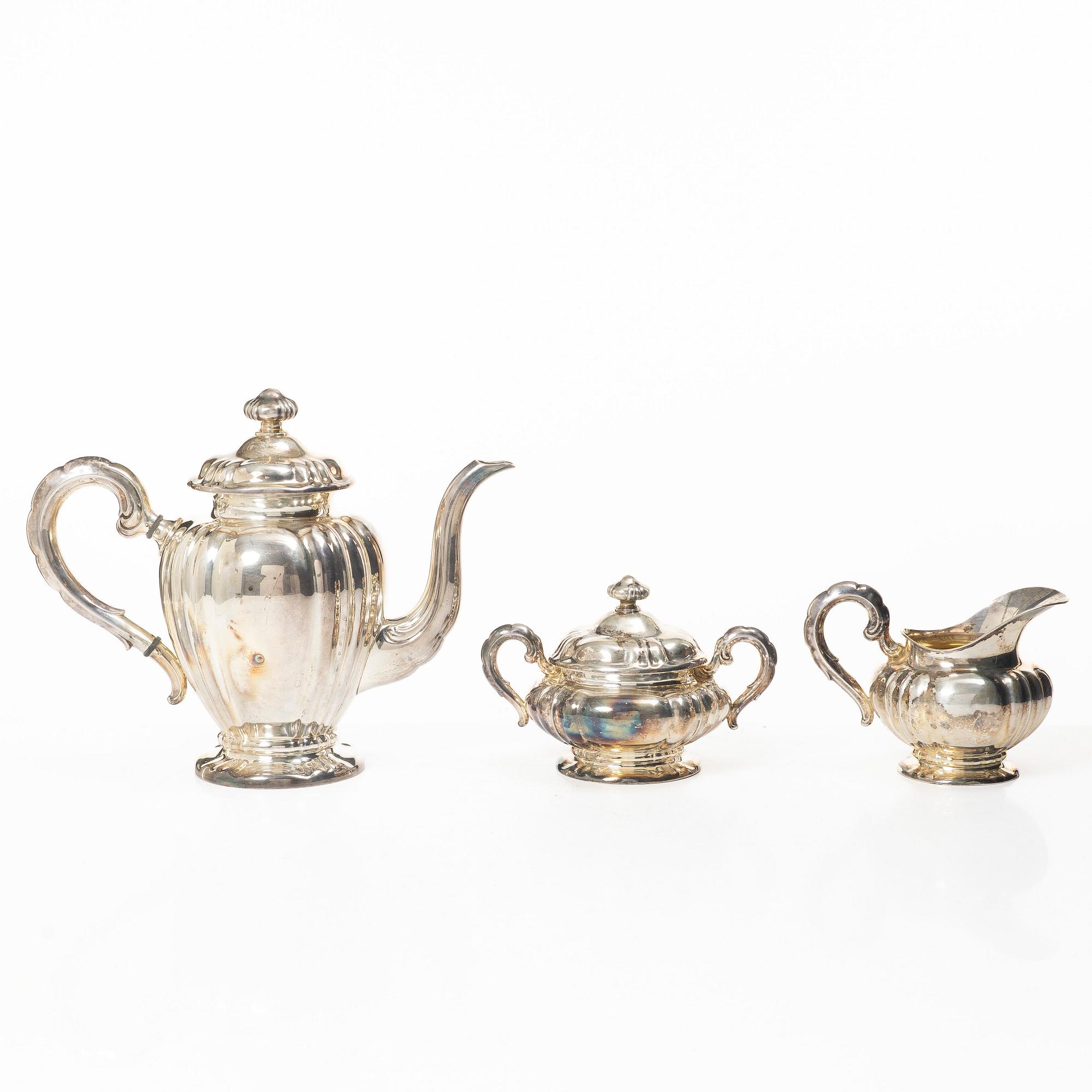Kaffeservis, 3 delar, silver, svensk importstämpel.