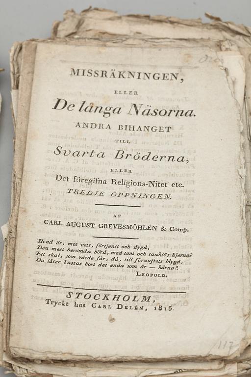 GREVESMÖHLIANA, ca 50 st, tryckta häften av och om Carl August Grevesmöhlen, bl.a. 1815.