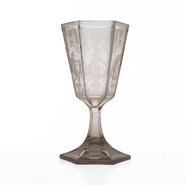 Simon Gate, a glass cup, 'Sex Gracer', Orrefors, Sweden, 1922.