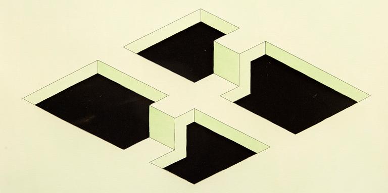 Oscar Reutersvärd, water color with paper cut, signed.