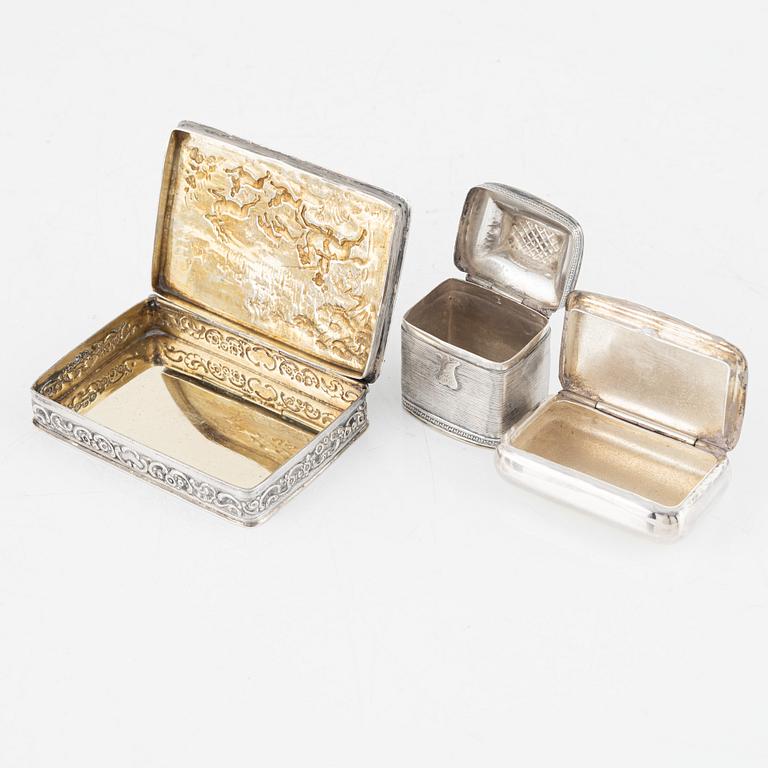 Five Silver Boxes, including mark of Petter Adolf Sjöberg, Stockholm 1817.