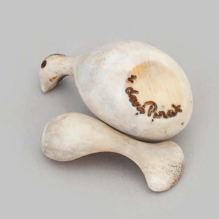 LARS PIRAK, a grouse reindeer horn salt cellar, signed Lars Pirak.