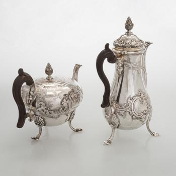 Kaffe- och teservis, 4 delar, silver, rokoko, Portugal, 1780-tal, olika silversmeder.