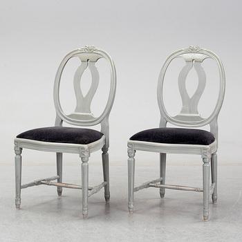Eight second half of the 20th century Gustavian style chairs.