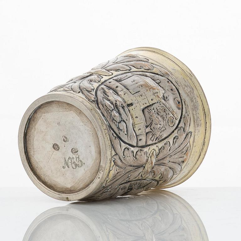 A German late 17th century parcel-gilt silver beaker, mark of Joh. Paul Schmidt, Leipzig (1683-1703).