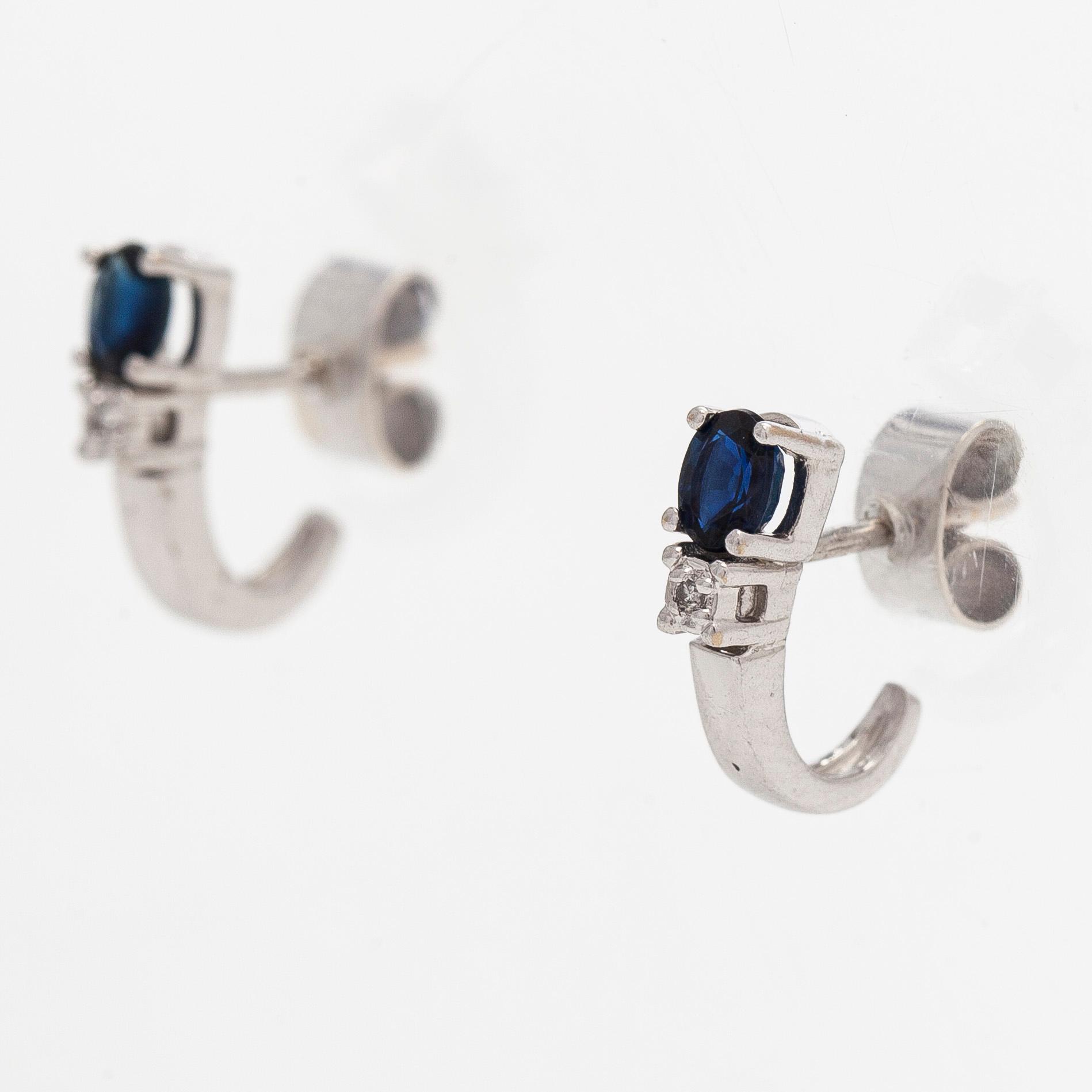 Earrings, faceted sapphires, small diamonds, 14K white gold.