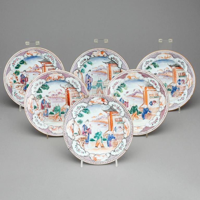 ASSIETTER, 6 st, porslin, Kina, Qianlong (1735-96).