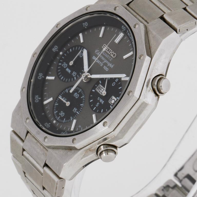 SEIKO, Sports 100, "Tachymeter", wristwatch, 38,5 mm, kronograf.