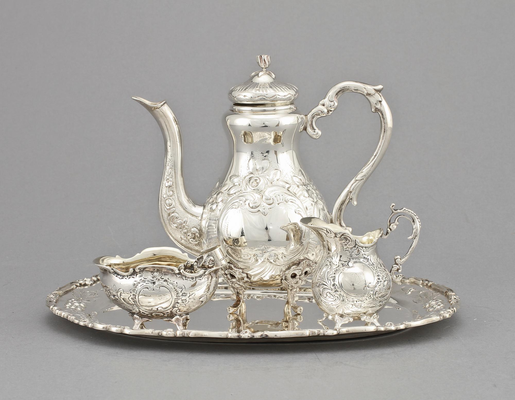 PARTI SILVER, 5 delar, mestadels GEWE, Malmö, 1951, vikt 883 g.