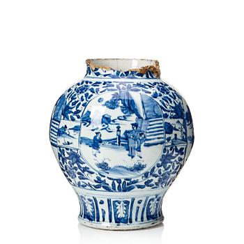 A large blue and white jar, Ming dynasty (1368-1644).