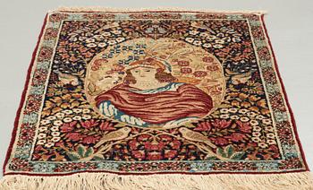 A RUG. A semi-antique Kerman Laver figural. 79,5 x 64,5 cm.