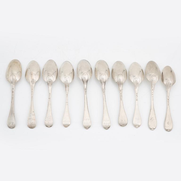 Ten silver spoons, Sweden, second half of the 18th century.