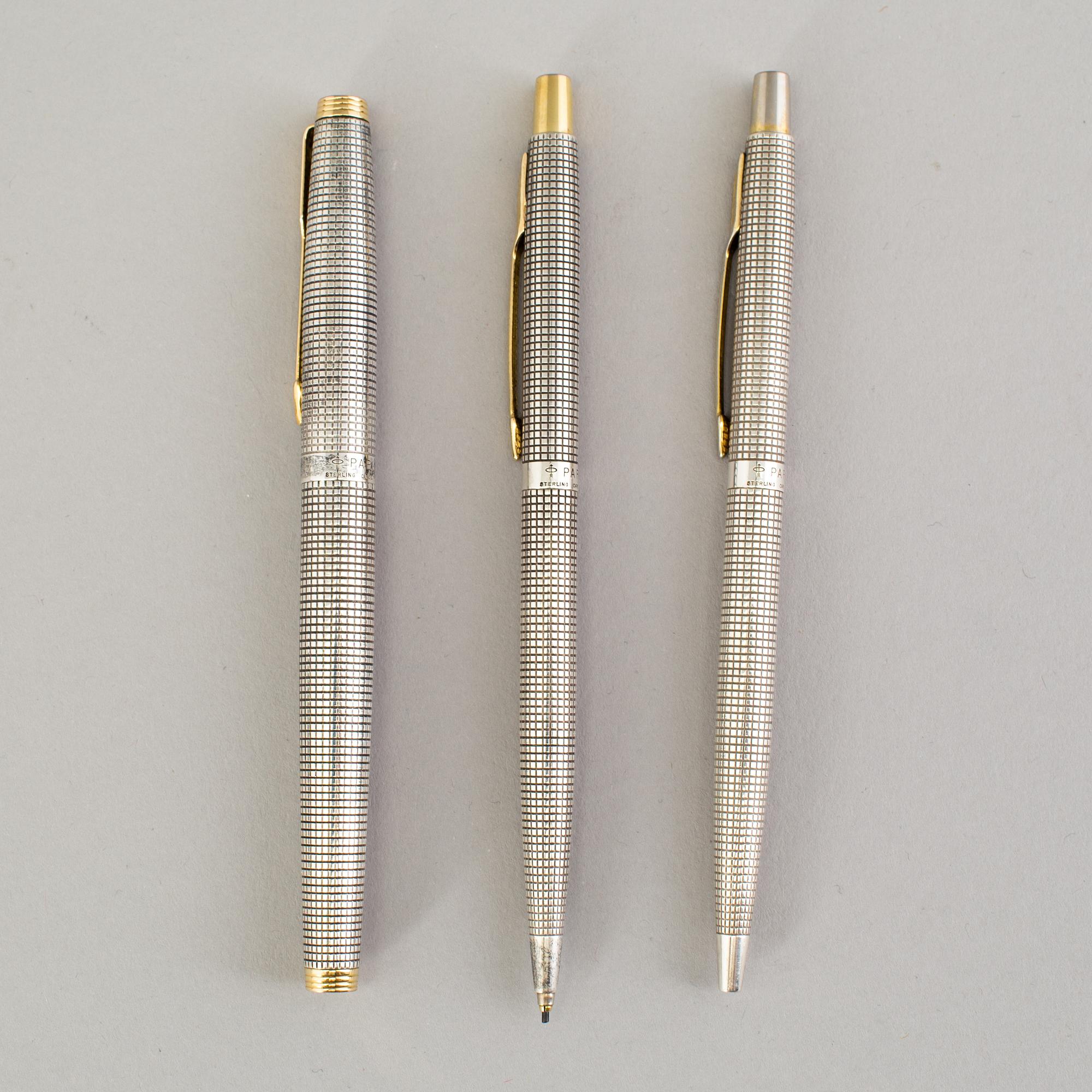 Three pens by Parker, silver.