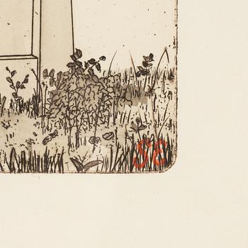 Sten Eklund, etching with coloring, signed.