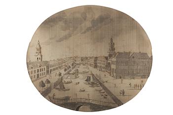 BRODERAD TAVLA. Sverige omkring 1800. 27,5 x 32,5 cm, med samtida ram 38 x 42,5 cm.