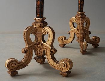 A pair of French Baroque circa 1700 candle stands.