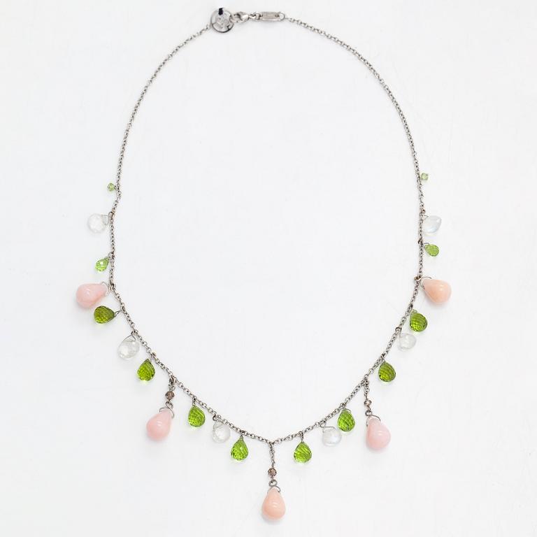 An 18K white gold necklace, with opals, peridots and moonstones, Zoccai, Italy.