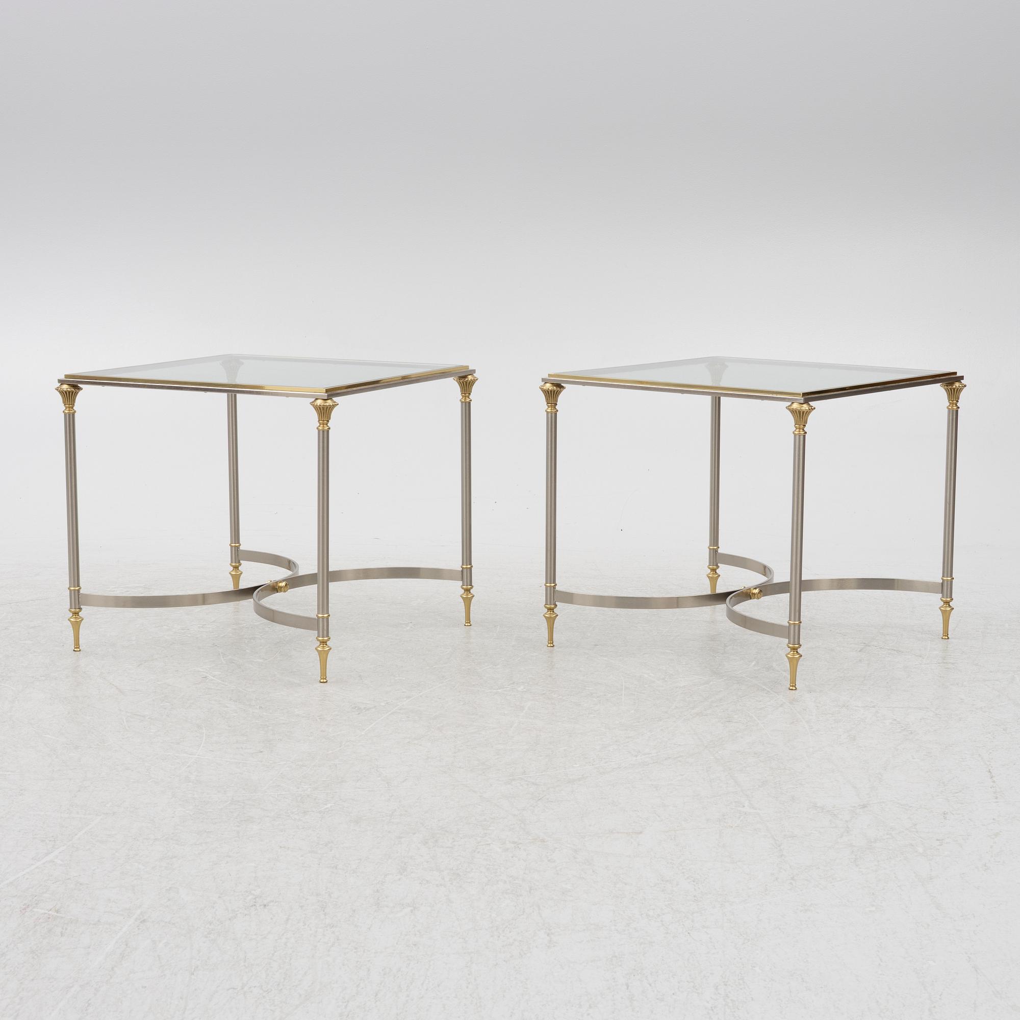A pair of brass and glass sidetables, mid20th/second half of the 20th century.