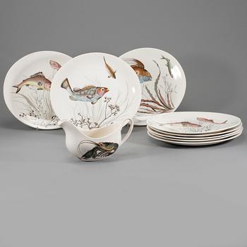 FISKSERVIS, 9 delar, flintgods, "Fish", Johnson Bros, England, 1900-talets andra hälft.