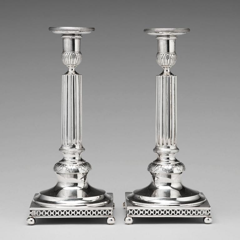 A pair of Swedish 18th century silver candlesticks, mark of Johan Israel Beckman, Stockholm 1796.