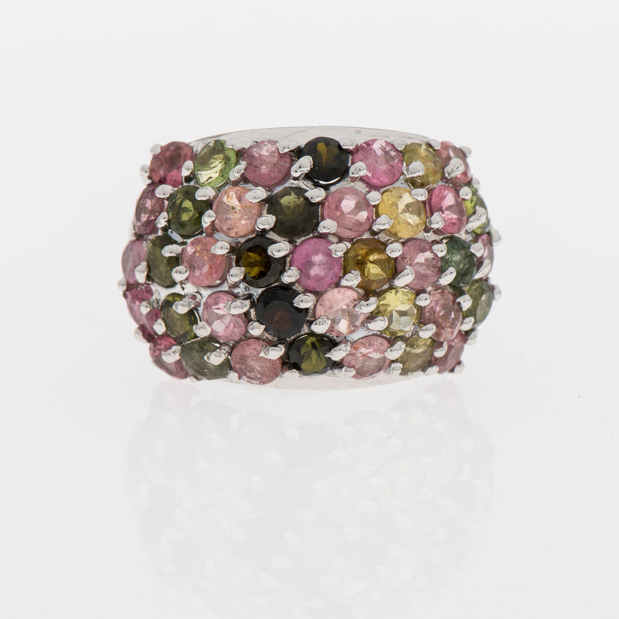 RING, silver, fasettslipade turmaliner.