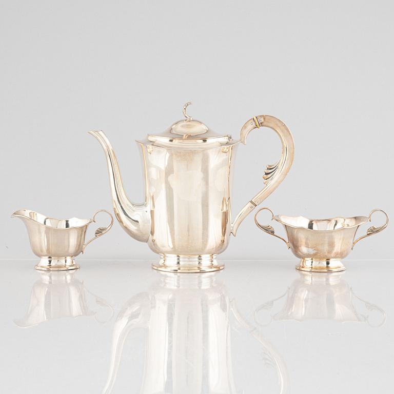 A three-piece silver coffee service, presumably Germany, mid 20th century.