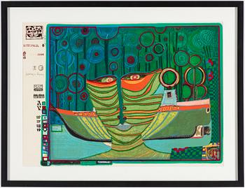 FRIEDENSREICH HUNDERTWASSER, silk screen with metal, numbered 01541/3000.