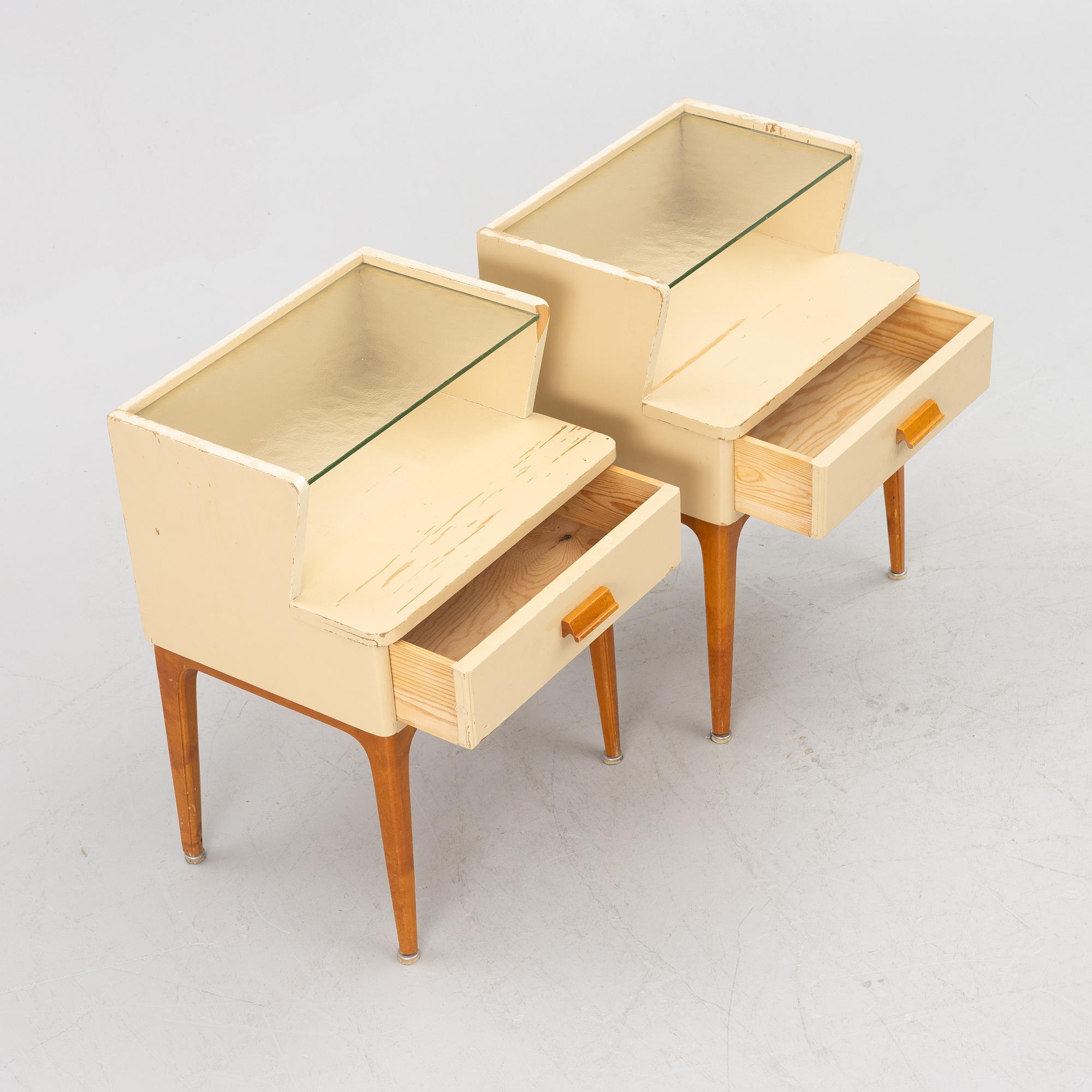 Bedside tables, a pair, first half of the 20th century.