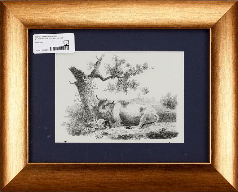 OKÄND KONSTNÄR, blyertsteckningar, sign SML, dat 1835.