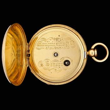 DAMFICKUR, guld 18k, Moulinié ainé, Geneve 1800-tal. Tot ca 34 gram.