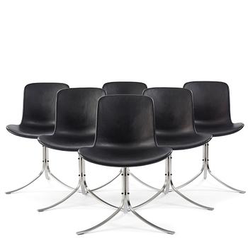 142. Poul Kjaerholm, a set of six "PK9" chairs, Fritz Hansen, 2020.